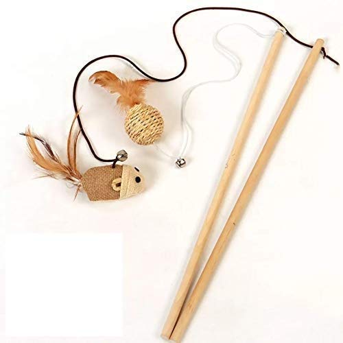 Psk Pet Mart Cat Teaser Playing Stick & Feather Interactive Teasing Wand Toy With Rod Length 40 Cm, Rope Length 67Cm (Mouse Bell