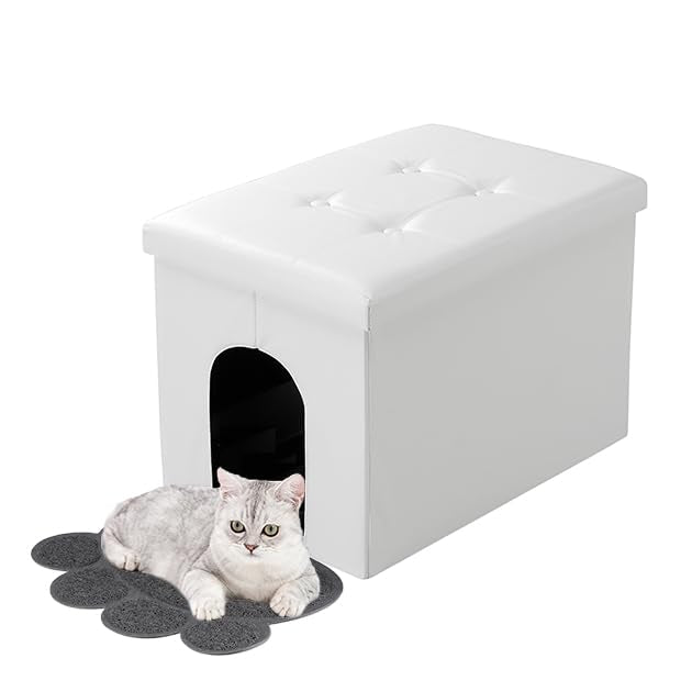 Meexpaws Cat Litter Box Enclosure Furniture Hidden, Cat Washroom Bench Storage Cabinet |Large 25.6'' X 17.7'' X 17.7''| Dog Proo