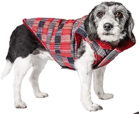 Pet Life  Scotty Tartan Classical Plaided Insulated Dog Coat Jacket, Red And Grey Plaid  Small