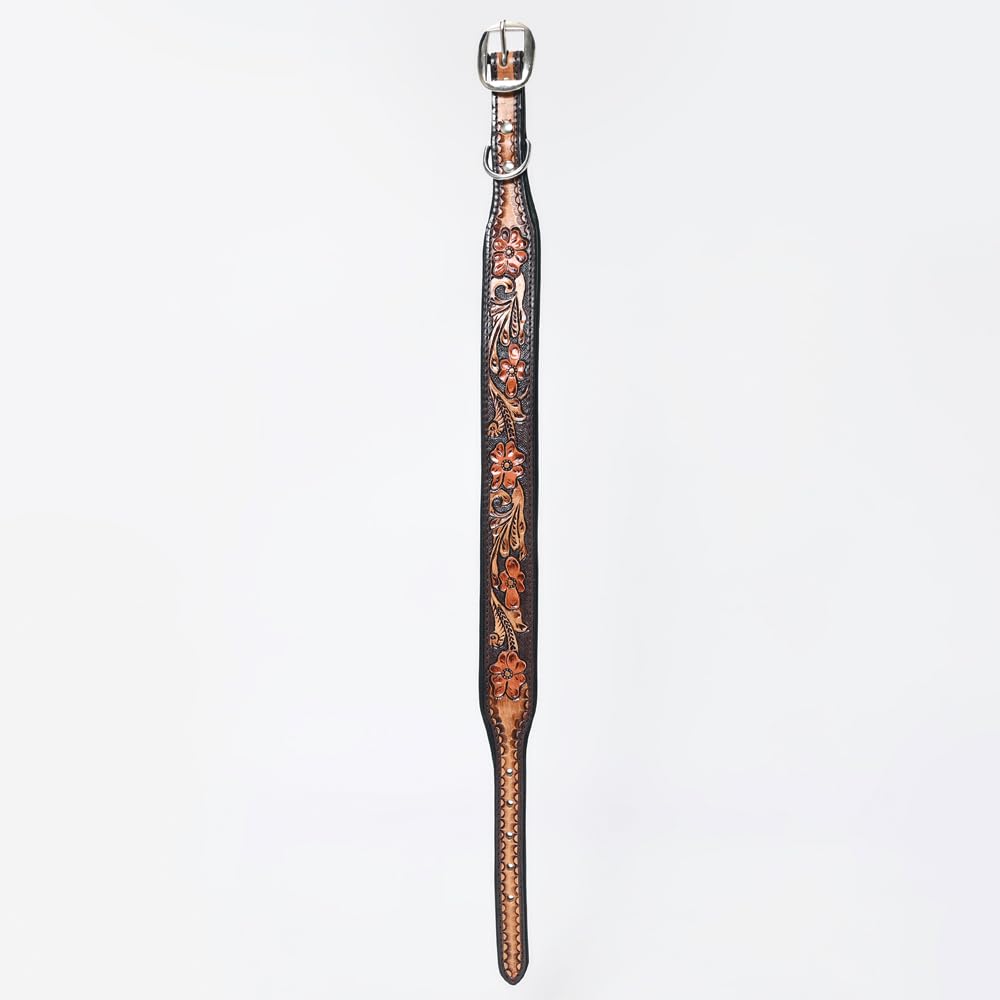 Hilason Floral Hand Tooled Strong Genuine Leather Dog Collar Brown Large