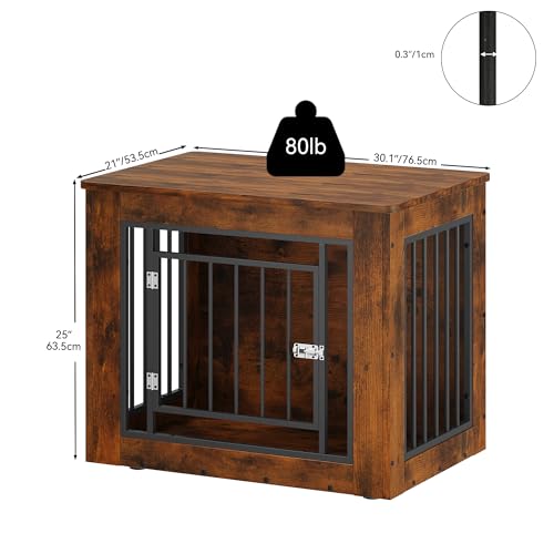 YITAHOME Dog Crate Furniture for Medium Dogs, Side End Table, Modern Dogs Kennel Indoor up to 35 lb, 2-in-1 Iron-Wood Fusion Dog