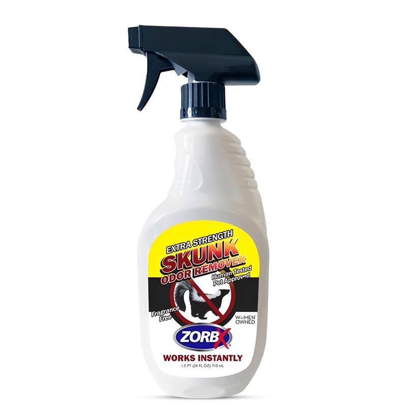 Zorbx Unscented Skunk Odor Remover Spray - Fast Acting Skunk Smell Removal | Extra Strength Skunk Odor Eliminator For Dogs, House, Home, Car, Clothes & Furniture (24 Fl Oz.)