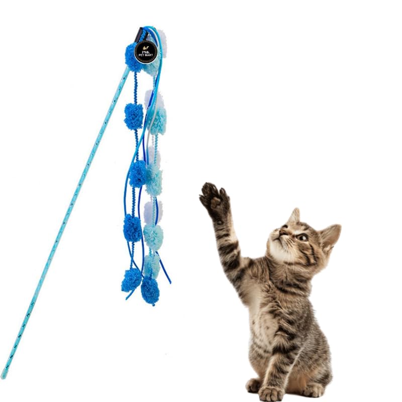 Psk Pet Mart Woolen Ball Interactive Play Kitten Teaser Wand Plastic Training Aid For Cat (Pack Of 1)