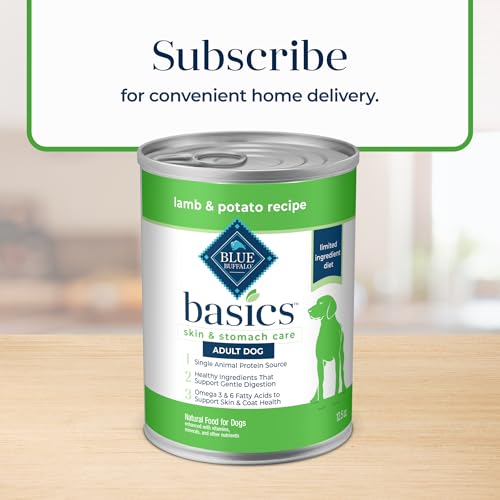 Blue Buffalo Basics Grain-Free Adult Wet Dog Food, Skin & Stomach Care, Limited Ingredient Diet, Lamb Recipe, 12.5-oz. Can, 12 C