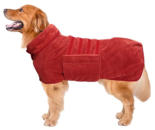 Geyecete Dog Bathrobe Towel Dog Drying Coat-Dry Fast Dog Bag-Pineapple Grid Fast Drying Super Absorbent Pet Dog Cat Bath Robe Towel-Red-Xxl