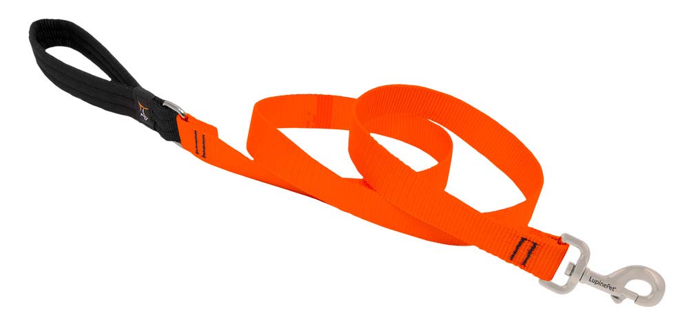 Dog Leash By Lupine In 1' Wide Blaze Orange 6-Foot Long With Padded Handle