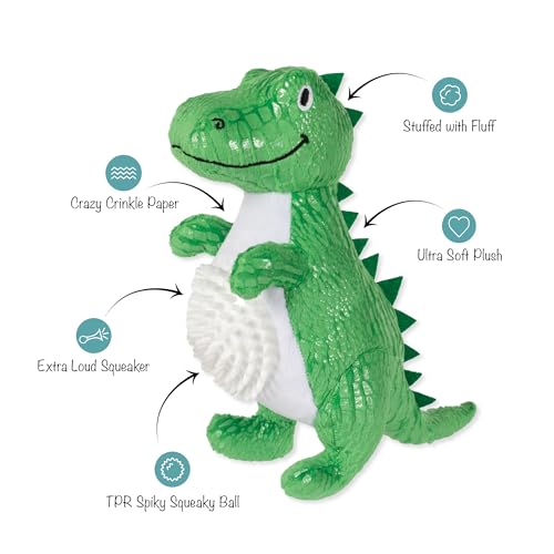 Fringe Studio Plush Dog Toy, Roar and Explore, Teeth and Gum Cleaning TPR Spiky Ball, Pet Shop Collection (314634)