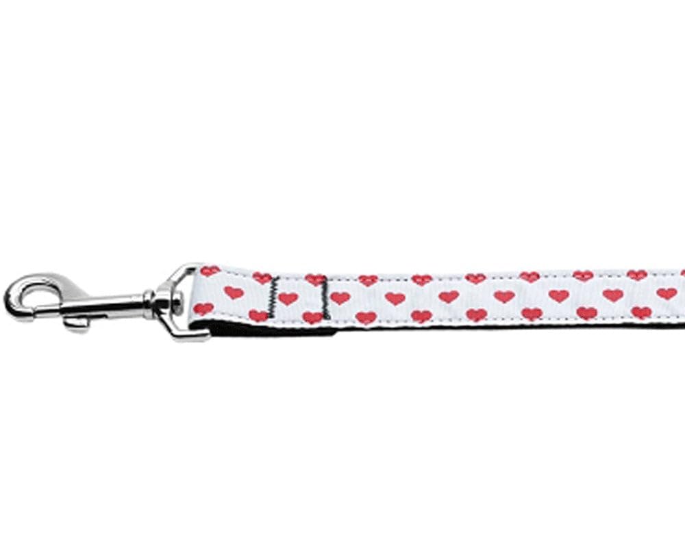 Pet Dog & Cat Nylon Collar or Leash, &quot;White and Red Dotty Hearts&quot; 3/8&quot; w x 6 ft. leash