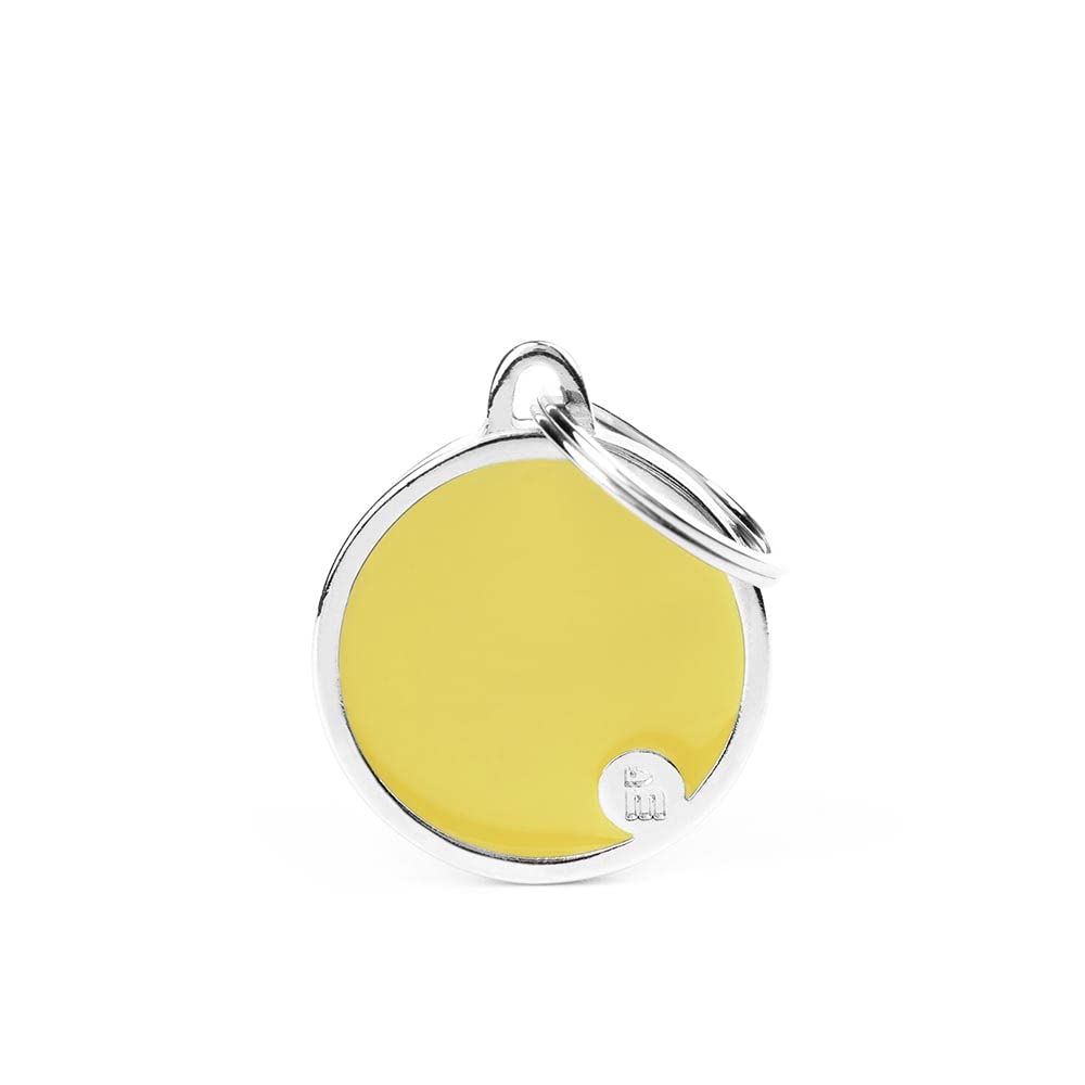 My Family Personalized Pet Id Tag Made In Italy, Yellow Circle, Free Engraving, Hand Enamelled In Metal, Basic Handmade Collecti