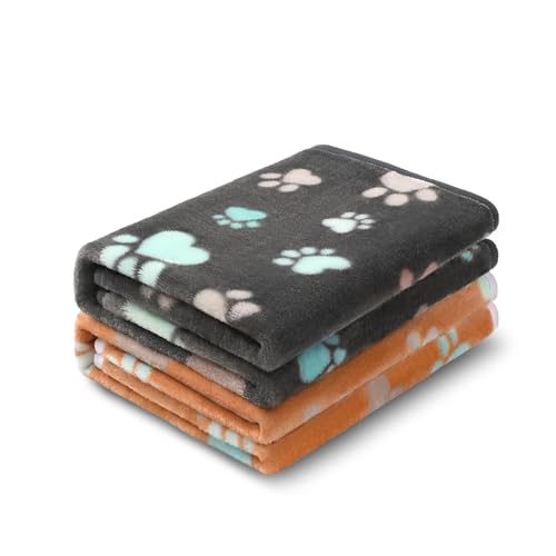 Luciphia 1 Pack 2 Pet Blankets For Dogs Cats, Fleece Print Dog Cat Blankets For Small Medium Large Puppy Kitten, Paw Grey Brown Medium(30X20 Inch)