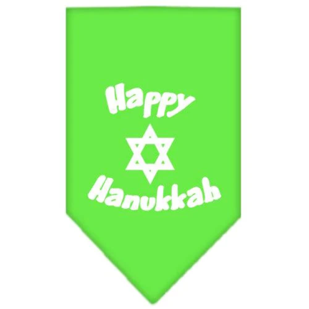 Pet and Dog Bandana Screen Printed, &quot;Happy Hanukkah&quot; Lime Green Small