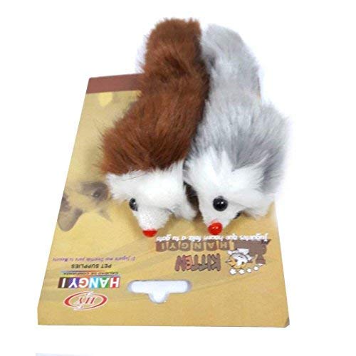 Pups&Pets Real Fur Mouse Cat Toy, Mouse Plush Toy Interactive Cartoon Pet Funny Toys Cat Toys For Kittens (Pack Of 2, Brown And 