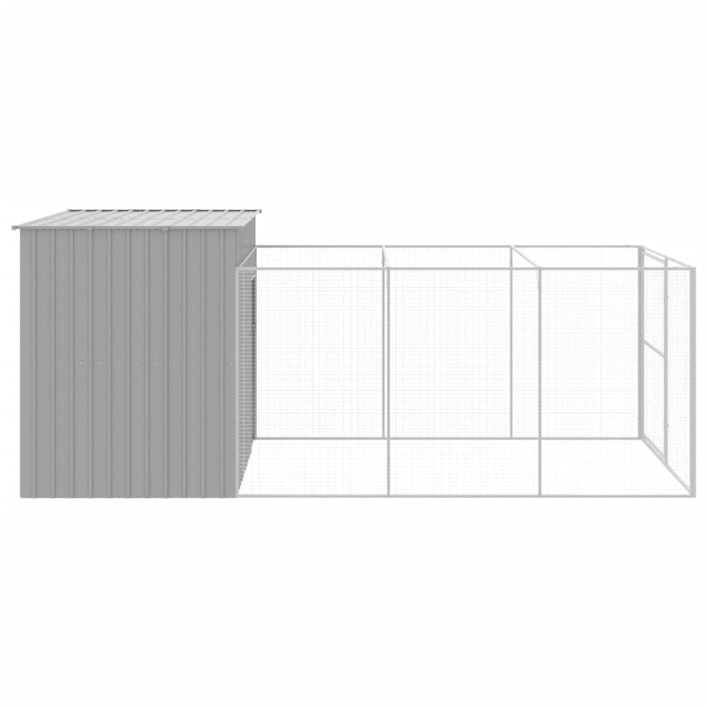 vidaXL Dog House with Run Light Gray 84.3x179.9x71.3 Galvanized Steel