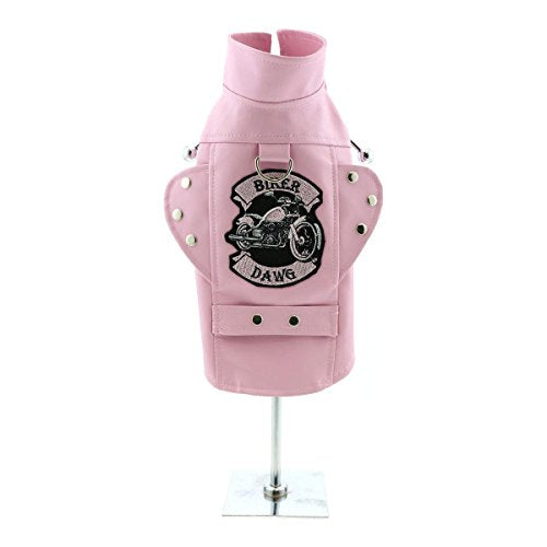 Biker Dawg Motorcycle Dog Jacket (Small, Pink)