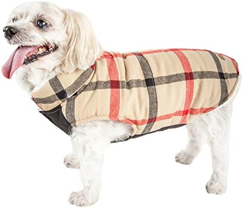 Pet Life  Allegiance Classical Plaided Insulated Dog Coat Jacket, White And Red Plaid  Xsmall