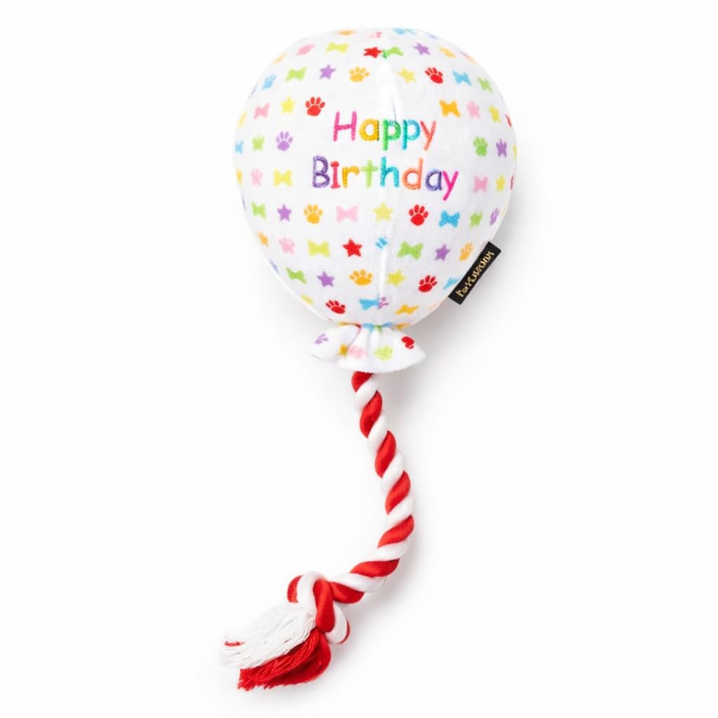 Pet London Birthday Balloon Dog Toy - Celebrate Your Dog's Happy Birthday - Plush colourful Rainbow Confetti Pattern Dog Party G