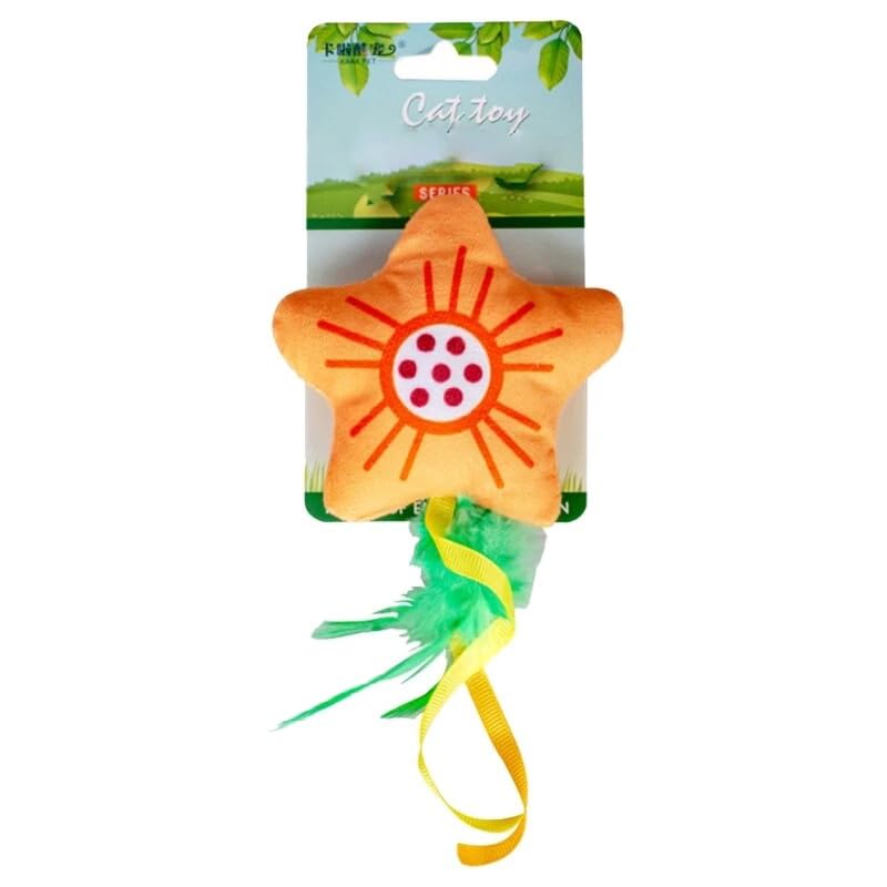 Pet Needs Cat Toy, StarShaped Plush Flower With Feathers, Orange, Interactive Catnip Enriched Cat ToySmall
