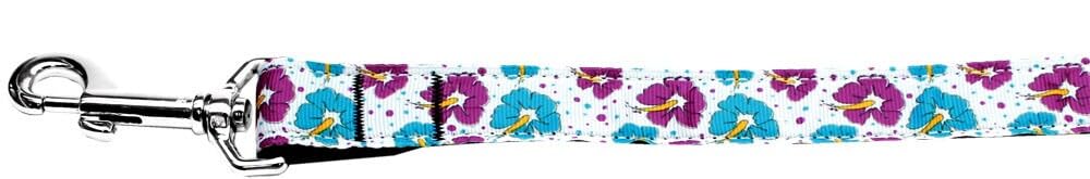 Pet Dog and Cat Nylon Collar or Leash, "Blue & Purple Hibiscus Flowers" 3/8" w x 6 ft. leash