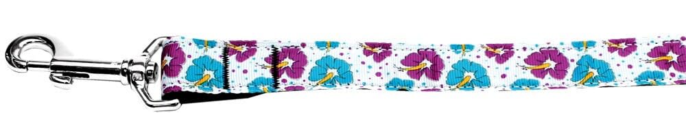 Pet Dog and Cat Nylon Collar or Leash, &quot;Blue & Purple Hibiscus Flowers&quot; 3/8&quot; w x 6 ft. leash