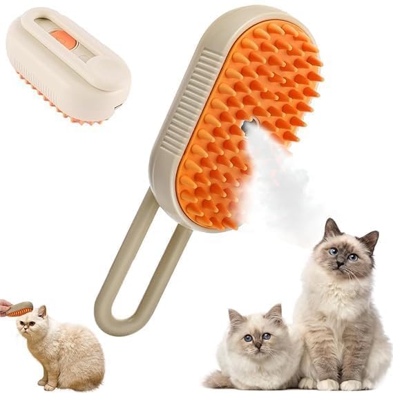 Jejda AllInOne Cat Steam Brush With DeShedding Tool, Grooming Comb & Steam Cleaning Function  Reduces Shedding, Detangles Fu
