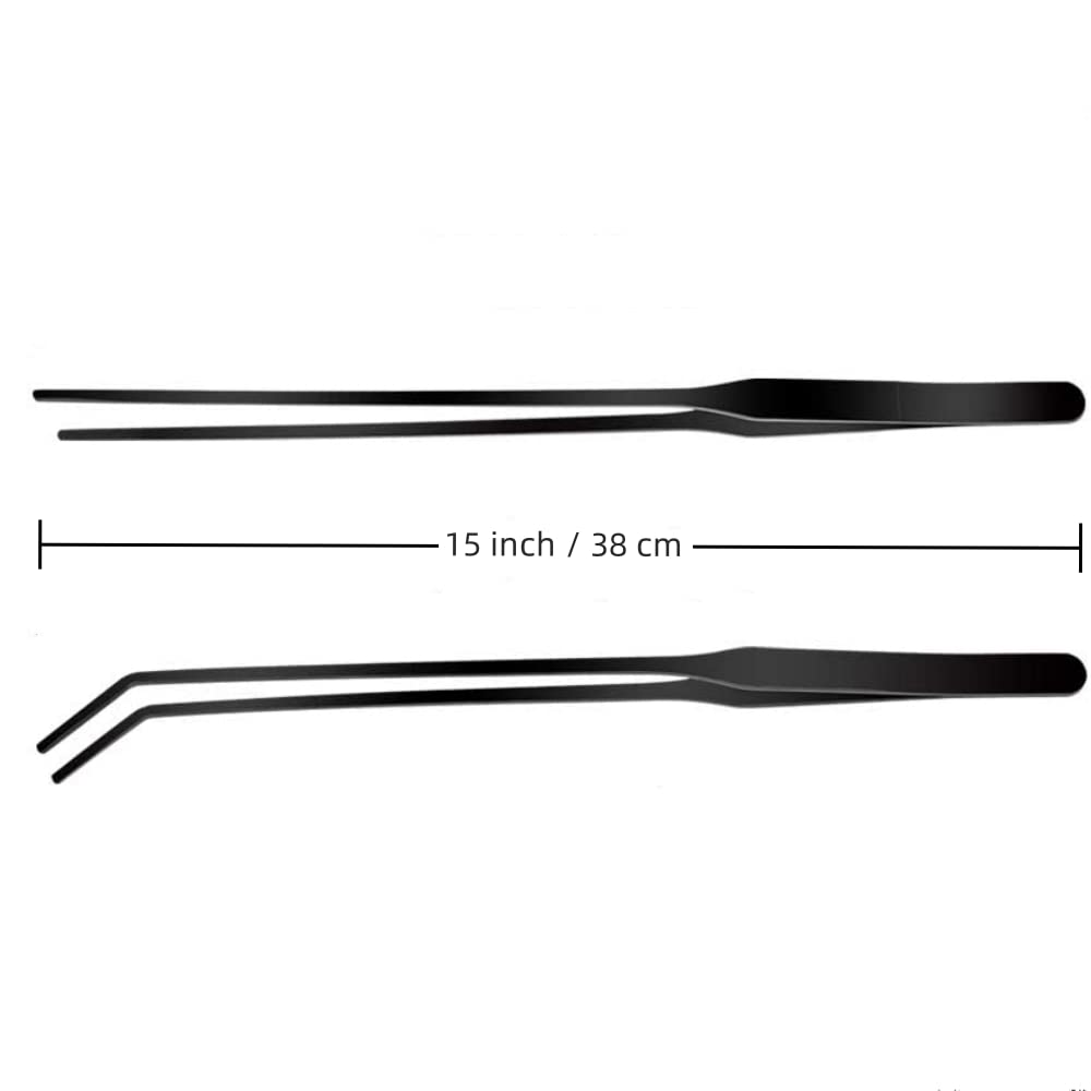 Mrtioo 2Pcs 10.5' Reptile Stainless Steel Long Tweezers Feeding Tongs, Lizards Snake Gecko And Tarantula Supplies, Terrariums Aquarium Fish Tank Tools - 10.5' Black 2Pcs