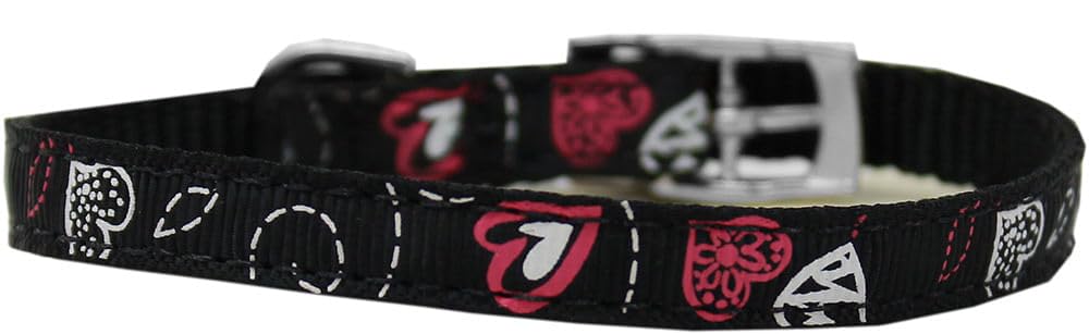 Mirage Pet Products Crazy Hearts Nylon Dog Collar with Classic Buckle, Size 16, Black