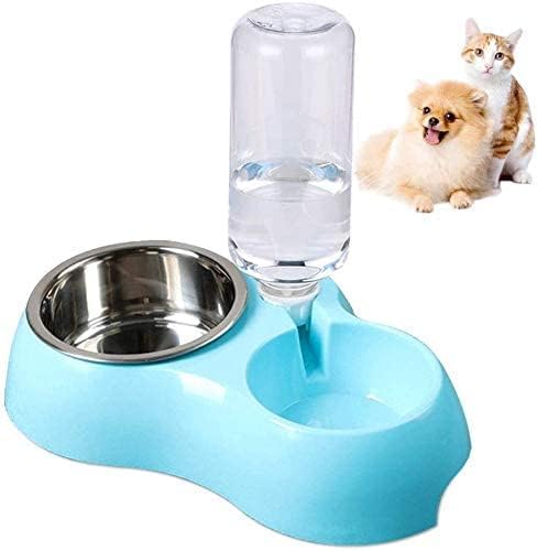 Aasmudrat Dual Pets Bowls, Detachable Stainless Steel Bowl For Dog With NonSlip No Spill Base, Pets Food Bowl With Automatic Wa