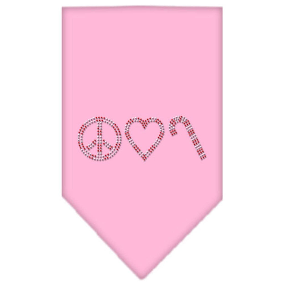 Christmas Pet and Dog Bandana Rhinestone, &quot;Peace, Love & Candy Canes&quot; Light Pink Small