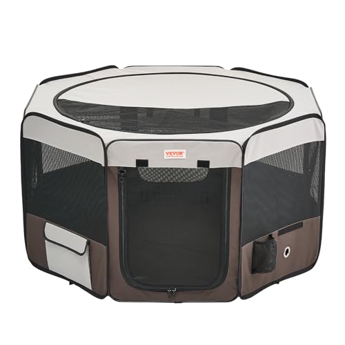 VEVOR Foldable Pet Playpen, 46 inch Portable Dog Playpen, Crate Kennel for Puppy, Dog, Cat, Premium Waterproof 600D Oxford Cloth