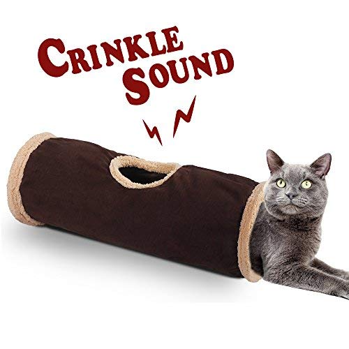 All For Paws Cat Toys Cat Tunnel And Cat Cube Collapsible Kitten Indoor Toys Crinkle Cat Tunnel Cat Toys (Lambswool),You Will Receive Either A Brown Or Gray Or Tan Toy