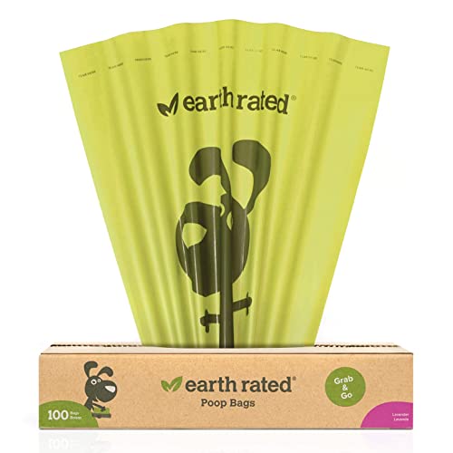 Earth Rated Dog Poop Bags, Thick Grab And Go Single Roll, Ideal For Backyard Pickups, Lavender Scented, 100 Bags