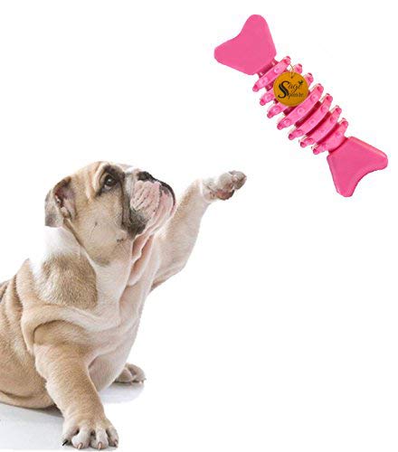 Natural Rubber Bone Shape Toy Cum Tug Toy Cum Chew Toy For Dog/Puppy/Cat/Kitten (Pink)