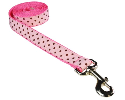 Medium Pink/Brown Polka Dot Dog Leash: 3/4 Wide, 6ft Length - Made in USA.