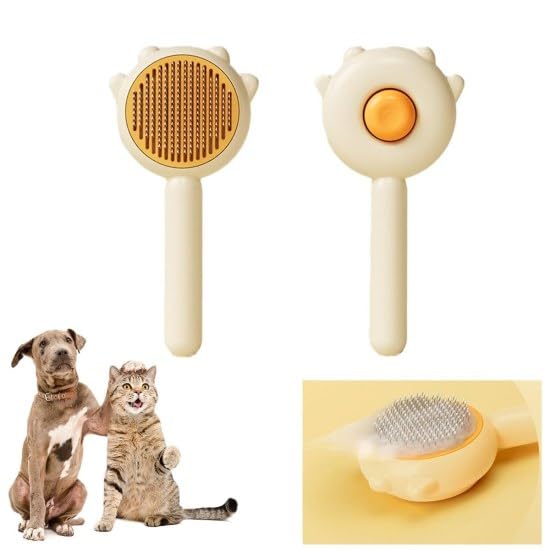 Aider Honey Bee Dog Comb & Cat Comb New Pet Hair Cleaner Brush Cat Grooming Brush With Release Button And Pain Free, Easy To Rem