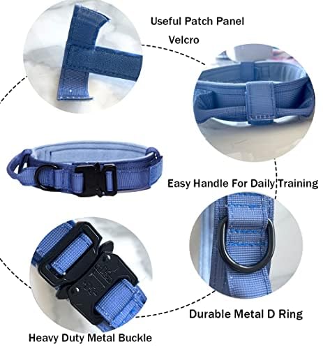 Tactical Dog Collar And Leash Set Tactical Dog Collar With Handle Bungee Leash Adjustable Military Training Nylon Collar Dog Training Collar Leash Set With Control Handleand (Dark Blue Xxl