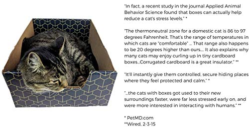 Purrfect Cat Box Lounger With Peek-A-Boo Cutout | Premium Corrugated Cardboard Cat Bed For Relaxation | Interactive Cat Box For Indoor Cats, Blue