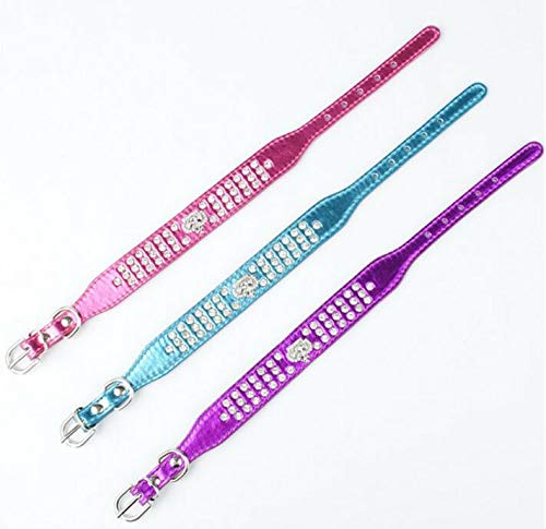 Rhinestone Dog Collar, Crown Rhinestone Diamante Jewelry Crystal Adjustable Pu Leather Pet Dog Cat Puppy Collar (M:10-12.5', Re