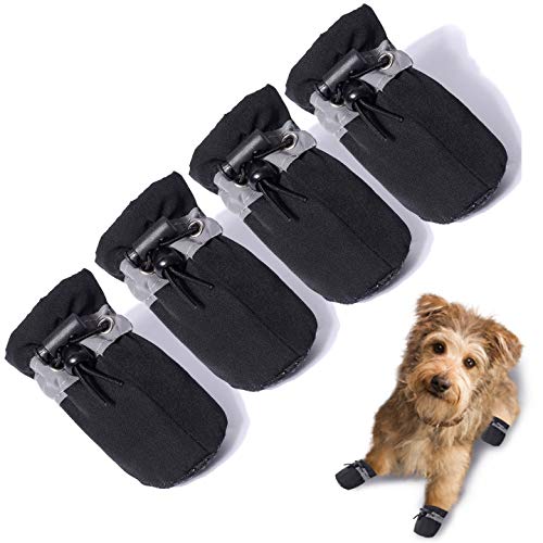 Teozzo Dog Boots & Paw Protector, Anti-Slip Sole Winter Snow Dog Booties With Reflective Straps Dog Shoes For Small Medium Dogs 4Pcs Black 7