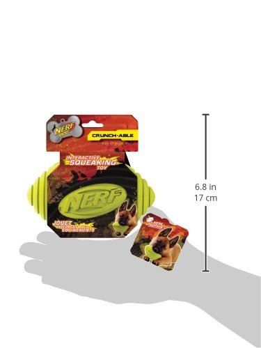 Nerf Dog Ridged Football Dog Toy With Interactive Squeaker, Lightweight, Durable And Water Resistant, 7 Inch Diameter For Medium/Large Breeds, Single Unit, Green