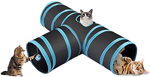 Dog Trust Cat Tunnel Toy 3 Way Collapsible For Indoor & Outdoor Play With Hanging Toy Ball For Cat, Kitten And Puppies
