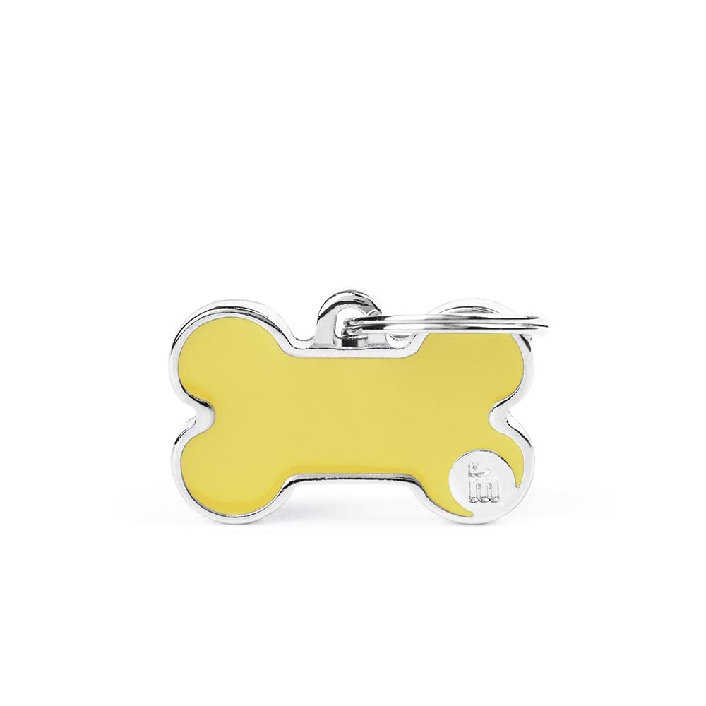 My Family Personalized Pet Id Tag Made In Italy, Small Yellow Heart, Free Engraving, Hand Enamelled In Metal, Basic Handmade Col