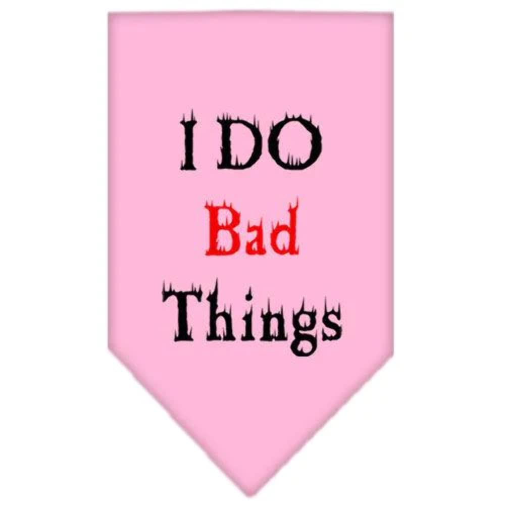 Pet and Dog Bandana Screen Printed, &quot;I Do Bad Things&quot; Light Pink Small