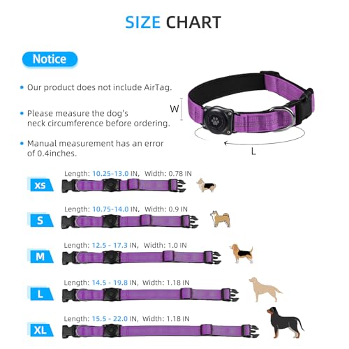 Upgraded Airtag Dog Collar, Ip68 Waterproof Air Tag Dog Collar Holder, Reflective, Ultra-Durable, Comfortable Padded, Heavy Duty Dog Collars For Small Medium Large Dogs (Xs (10.25'-13'), Purple)
