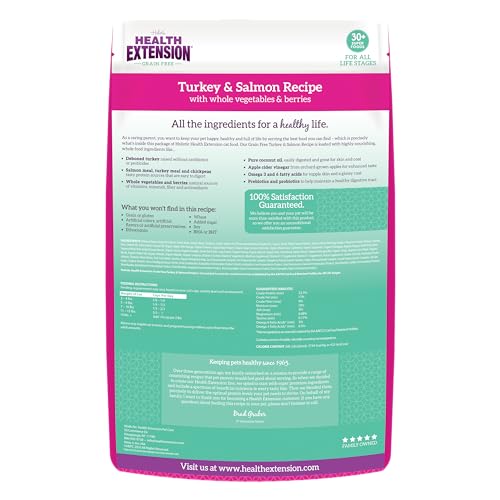 Health Extension Dry Cat Food, (4 lb / 1.81 kg) - Turkey & Salmon Recipe with Whole Vegetables, Berries, Added Vitamins & Minera