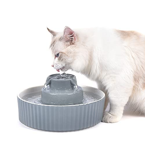 VinDox 2.1L Ceramic Cat Water Fountain-for Cats and Dogs, 360 Ceramic Pet Fountain-70 Oz Large Water Capacity - Whisper-Quiet Wa