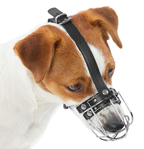 Dog Chrome Metal Muzzles Wire Basket Adjustable Leather Straps (?6) Circumference Is 13-13.8 In, Length Is 3.9-4.3 In - Dog Muzz