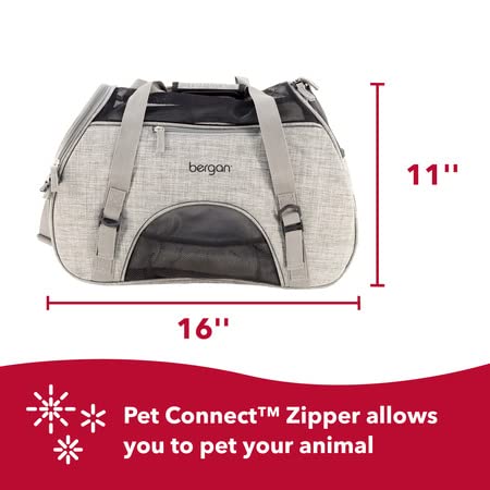 Coastal Pet Bergan Comfort Carrier - Safe, Comfortable Dog & Cat Travel Carrier - Airline Friendly Soft Pet Carrier - Breathable Carrier For Pet Owners - Heather Grey, 16' X 8' X 11'