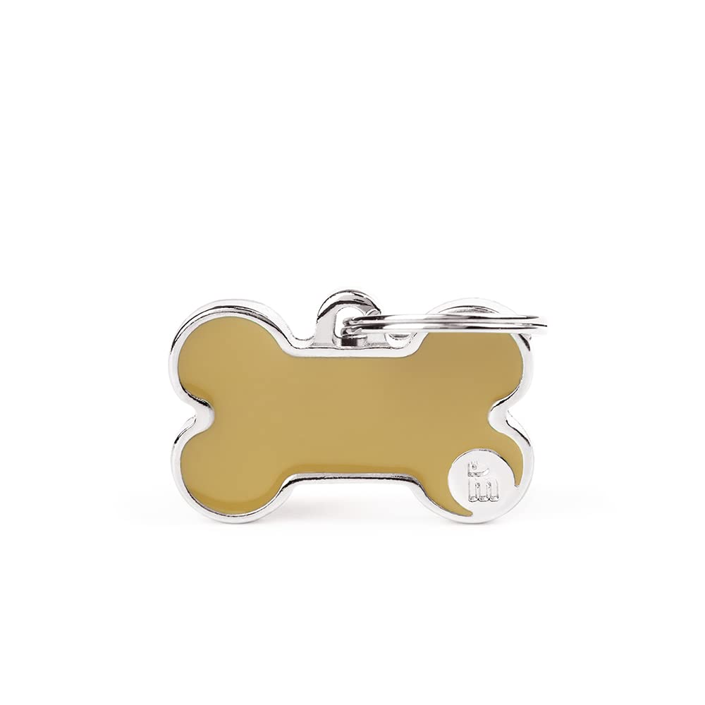 Myfamily Personalized Pet Id Tag Made In Italy, Small Brown Bone, Free Engraving, Hand Enamelled In Metal, Basic Handmade Collec