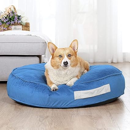 GDB Soft Velvet Round Flat Cushion Pet Bed Washable Removable Cover, Dog Cat Pet Bed (Medium Aqua Blue)