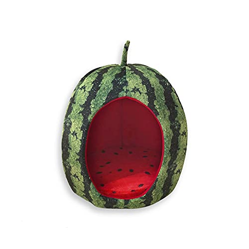 Yml Watermelon Pet Bed - Cute Calming Fruit Bed With Removable Cushion For Dogs, Indoor Cats, Rabbits, Small Animals - 20 Inch, Green, Red